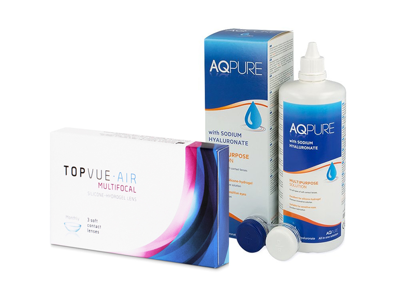 TopVue Air Multifocal (3 lęšiai) + Valomasis tirpalas AQ Pure 360 ml