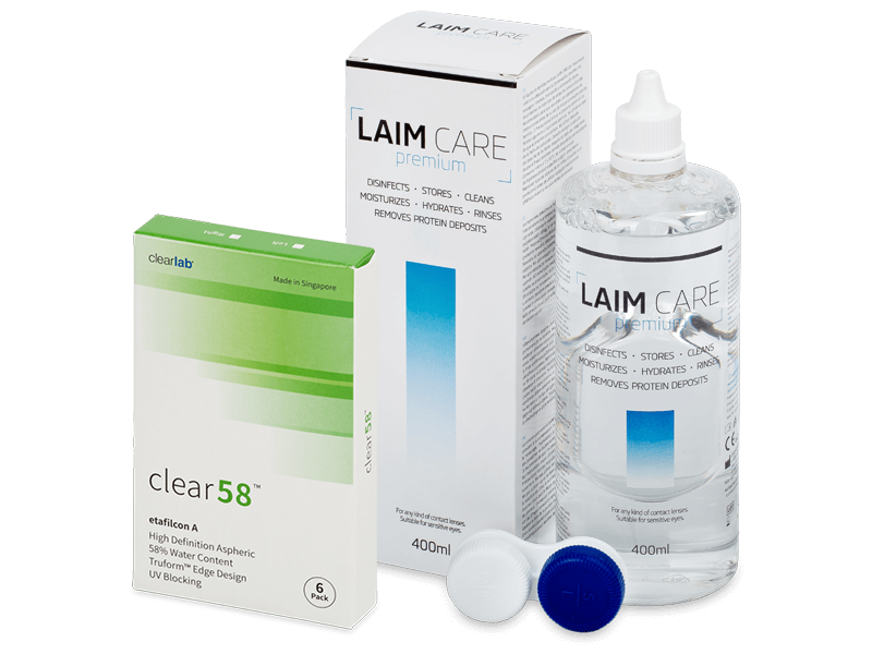 Clear 58 (6 lęšiai) + valomasis tirpalas LAIM-CARE 400 ml