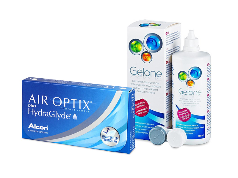 Air Optix plus HydraGlyde (6 lęšiai) + valomasis tirpalas Gelone 360 ml