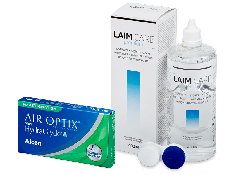 Air Optix plus HydraGlyde for Astigmatism (3 lęšiai) + valomasis tirpalas Laim-Care 400 ml