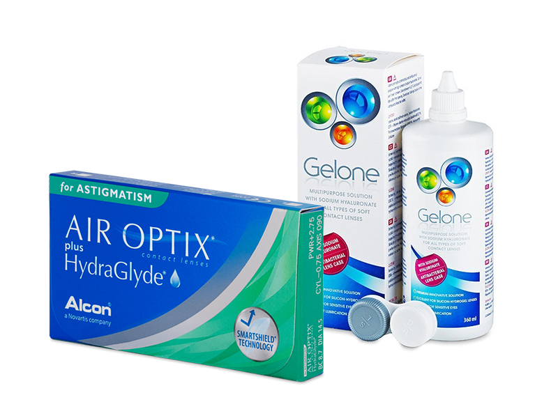 Air Optix plus HydraGlyde for Astigmatism (6 lęšiai) + valomasis tirpalas Gelone 360 ml