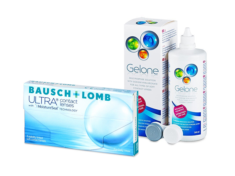 Bausch + Lomb ULTRA (3 lęšiai) + valomasis tirpalas Gelone 360 ml