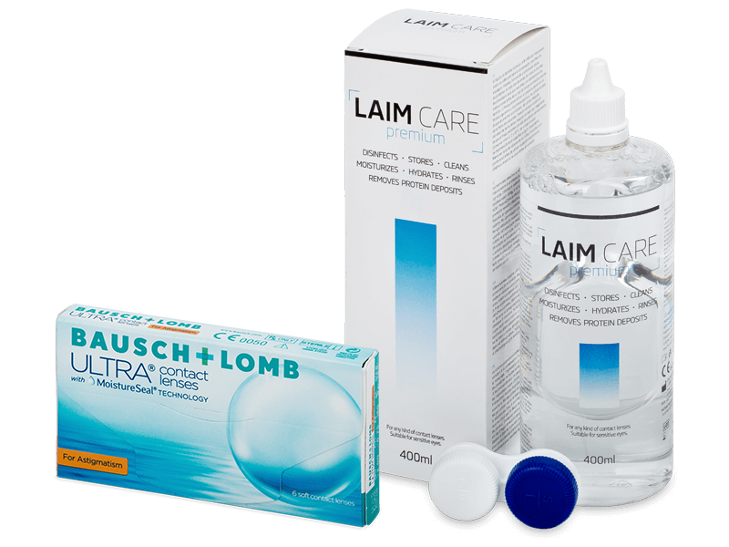 Bausch + Lomb ULTRA for Astigmatism (6 lęšiai) + valomasis tirpalas Laim-Care 400 ml