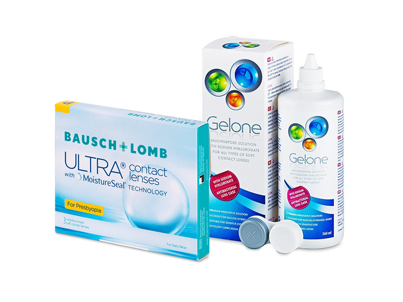Bausch + Lomb ULTRA for Presbyopia (3 lęšiai) + valomasis tirpalas Gelone 360 ml