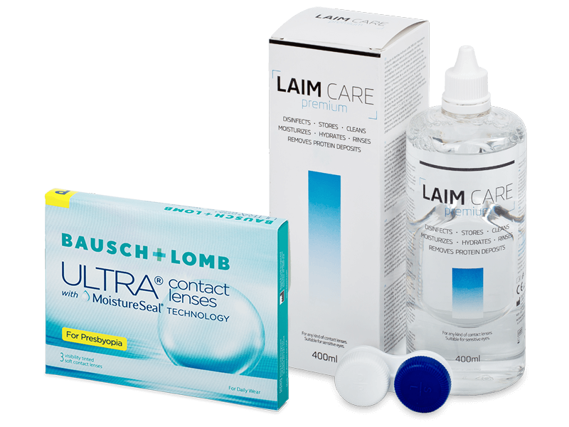 Bausch + Lomb ULTRA for Presbyopia (3 lęšiai) + valomasis tirpalas Laim-Care 400 ml