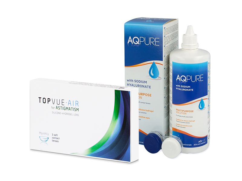 TopVue Air for Astigmatism (3 lęšiai) + Valomasis tirpalas AQ Pure 360 ml
