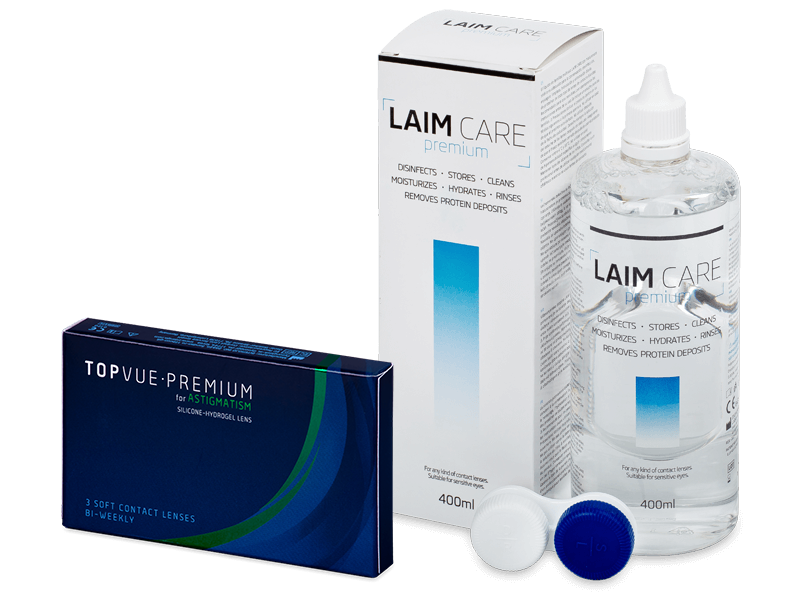 TopVue Premium for Astigmatism (3 lęšiai) + valomasis tirpalas Laim-Care 400 ml