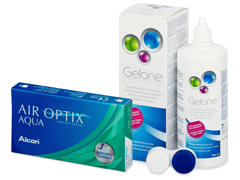 Air Optix Aqua (6 lęšiai) + valomasis tirpalas Gelone 360 ml